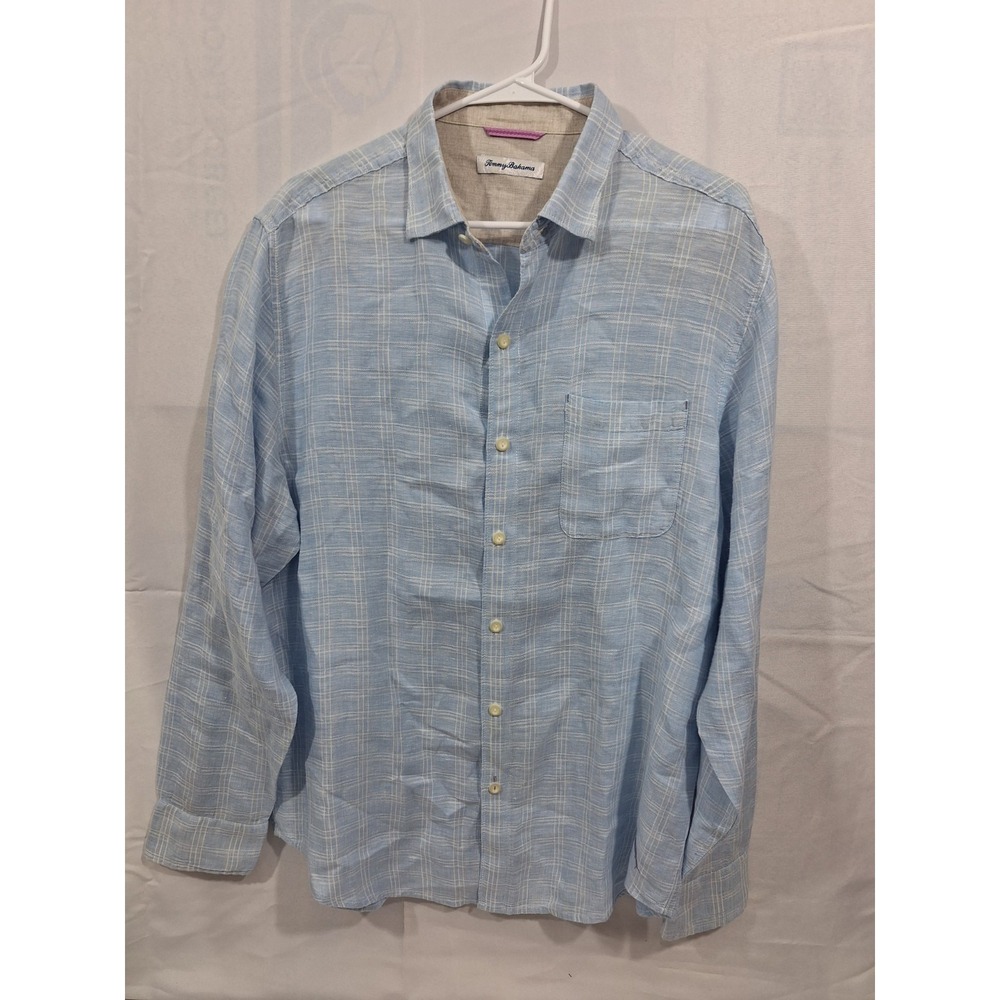 Tommy Bahama Mens Blue 100% Linen Long Sleeve Shirt Pocketed
